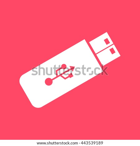 USB Drive, Pen Drive, Flash Drive white icon on magenta color background. Eps-10.