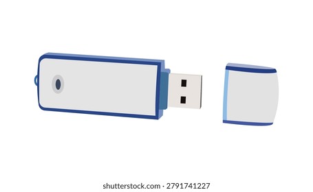 USB drive with removable cap vector design isolated on background.