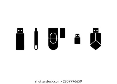 USB Drive Silhouette Vector Collection Set