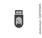 usb drive verification vector icon. filled flat sign for mobile concept and web design. USB stick and fingerprint glyph icon. Symbol, logo illustration. Vector graphics