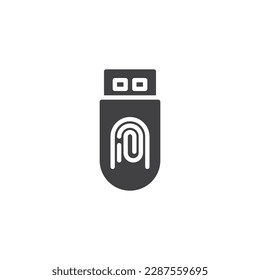 usb drive verification vector icon. filled flat sign for mobile concept and web design. USB stick and fingerprint glyph icon. Symbol, logo illustration. Vector graphics
