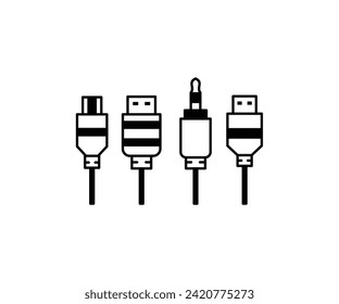 usb electronic device electric cable plug and connector icon vector design simple black white illustration collections isolated