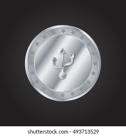 USB embossed realistic silver / platinum coin precious Icon / Logo Design