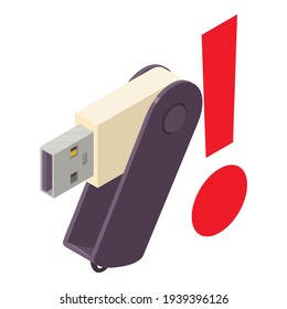 Usb error icon. Isometric illustration of usb error vector icon for web