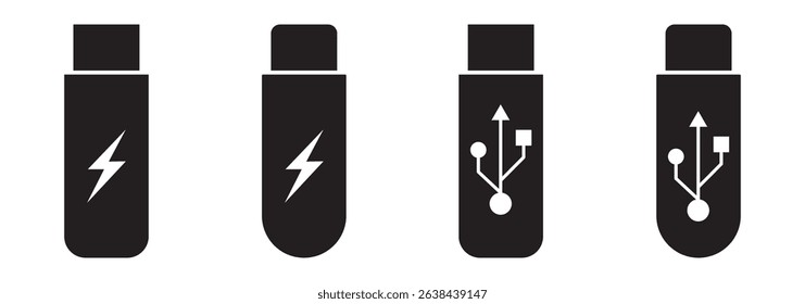 USB Essentials A Modern Icon Set . USB icon set, Usb flash drive symbol. Universal USB sign png and vector illustration on transparent background . 