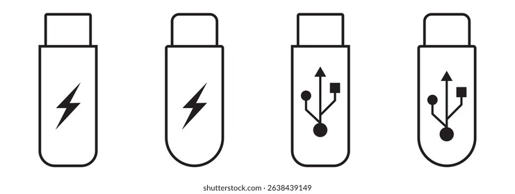 USB Essentials A Modern Icon Set . USB icon set, Usb flash drive symbol. Universal USB sign png and vector illustration on transparent background . 