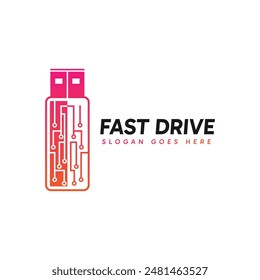 Usb Fast Drive logo design. Tech symbol icon logo vector illustration.