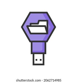 Icono de línea rellena USB, dispositivo de copia de seguridad de almacenamiento y almacenamiento de datos, unidad flash 4000x4000 píxeles de fondo blanco del tablero