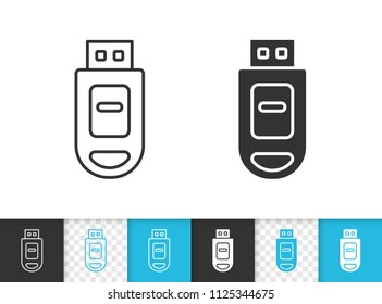 Usb Flash black linear and silhouette icons. Thin line sign of memory. Thumb Drive outline pictogram isolated on white, transparent background. Vector Icon shape. Usb storage simple symbol closeup