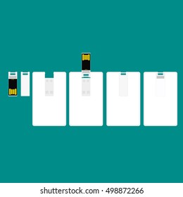 USB flash card empty template for corporate identity with flat color style. Universal serial bus card template for branding item.
