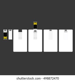 USB flash card empty template for corporate identity with flat color style. White universal serial bus card template for branding item.