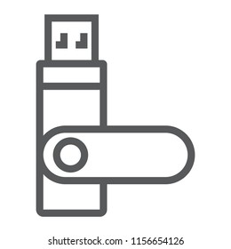 Usb flash, flash card line icon, electronic and device, memory sign, vector graphics, a linear pattern on a white background, eps 10.