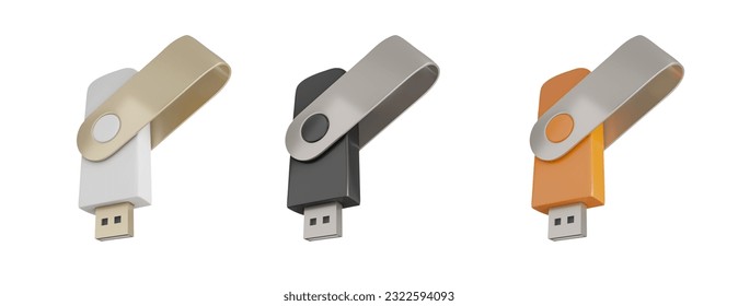 usb flash drive 3d conjunto de iconos de objeto vectorial para guardar la memoria del equipo	
