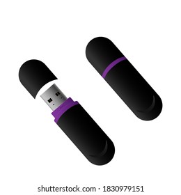 USB-Stick in schwarzer Farbe. Stock-Vektorgrafik.