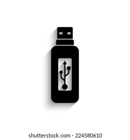 usb flash drive - black vector icon with shadow
