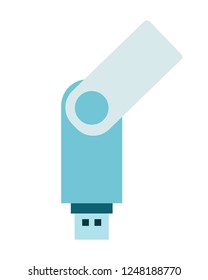USB flash drive in blue color with a sliding cover vector flat icon isolated on white