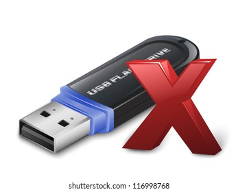 USB Flash Drive with BREAKDOWN sign. Vector