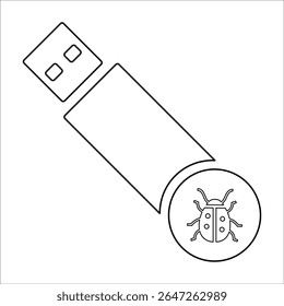 Ícone de bug da unidade flash usb, gráficos de vetor de linha