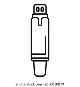 Usb flash drive com ícone cap, estilo de contorno, isolado no fundo branco