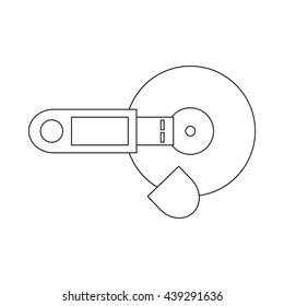 USB flash drive and CD icon, outline style