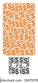 USB Flash Drive collage of american dollars. Vector dollar currency symbols are grouped into usb flash drive mosaic.