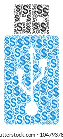 USB Flash Drive collage of dollars. Vector dollar currency symbols are united into usb flash drive mosaic.