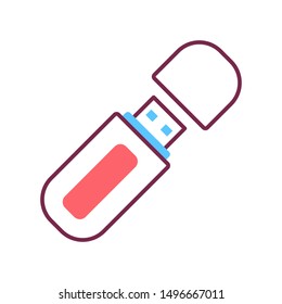 USB flash drive color line icon. Computer data storage concept. Hardware accessory. Sign for web page, mobile app, banner, social media. Editable stroke.