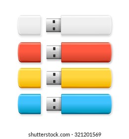  Conjunto colorido USB Flash Drive. Ilustración del vector