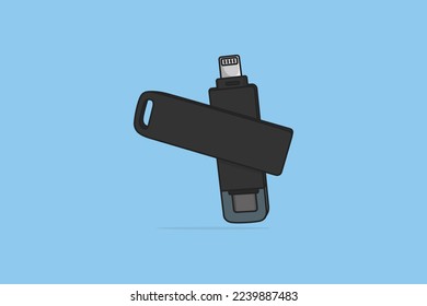 Ilustración vectorial de dispositivo USB Flash Drive. Concepto de icono de objeto tecnológico. Tarjetas de memoria USB modernas para su uso en trabajos posteriores sobre el proyecto y el diseño. Diseño vectorial de dispositivo USB en fondo azul.