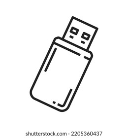 USB flash drive disk isolated outline icon. Vector memory stick, pen thumbdrive memory storage, portable computer device. Line art pocket usb pendrive, computer key to store information data