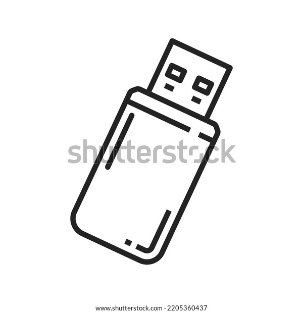 USB flash drive disk isolated outline icon. Vector
memory stick, pen thumbdrive memory storage, portable computer
device. Line art pocket usb pendrive, computer key to store
information data