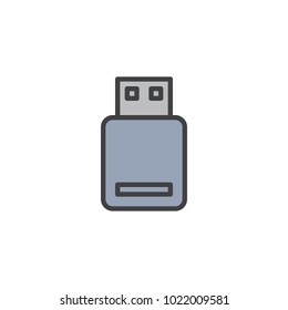 USB flash drive filled outline icon, line vector sign, linear colorful pictogram isolated on white. Memory stick symbol, logo illustration. Pixel perfect vector graphics