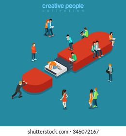USB flash drive flat 3d isometry isometric data storage device concept web vector illustration. Creative technology people collection.