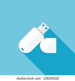 USB flash drive flat icon. Modern flat icons with long shadow effect in stylish colors. Icons for Web and Mobile Application. EPS 10.