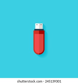 USB flash drive flat icon. Modern flat icons vector collection with long shadow effect in stylish colors of web design objects. Trendy Flat Style. Isolated on blue background. Flat design. EPS 10.