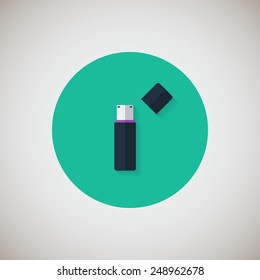 USB flash drive flat icon. Flat design style modern vector illustration. Isolated on stylish color background. Flat long shadow icon. Elements in flat design. EPS 10.