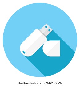  USB flash drive flat icon. Modern flat icons with long shadow effect in stylish colors. Icons for Web and Mobile Application. EPS 10.