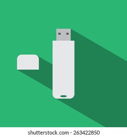 USB flash drive flat icon with long shadow. Vector illustration EPS8