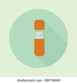 USB flash drive flat icon. USB flash drive icon stylish color. Flash card vector illustration. USB flash drive isolated background. Save data, transfer data.