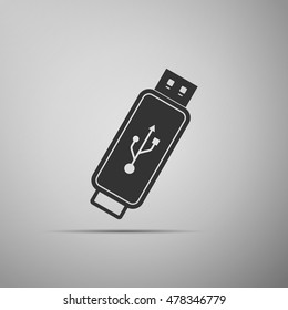 USB Flash Drive Flat Icon On Grey Background. Adobe Illustrator