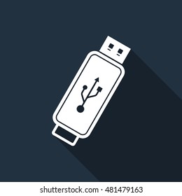 USB flash drive flat icon with long shadow. Vector Illustration