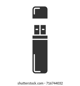 USB flash drive glyph icon. Silhouette symbol. Memory stick. Negative space. Vector isolated illustration