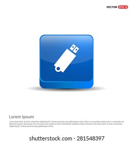 usb flash drive icon - abstract logo type icon - blue 3d button background. Vector illustration