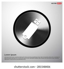 usb flash drive icon - abstract logo type icon - Realistic Silver metal button abstract black background. Vector illustration
