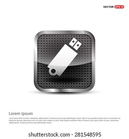 usb flash drive icon - abstract logo type icon - abstract steel metal button background. Vector illustration