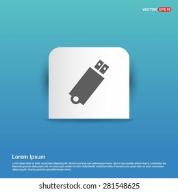 usb flash drive icon - abstract logo type icon - white sticker on blue background. Vector illustration