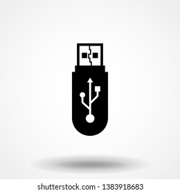 USB flash drive icon. Black icon isolated on white background. Simple icon. Web site page and mobile app design vector element.