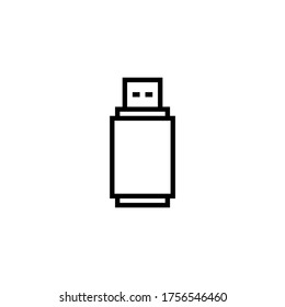 Icono de Flash Drive USB en un icono de estilo de línea negra, estilo aislado en fondo blanco