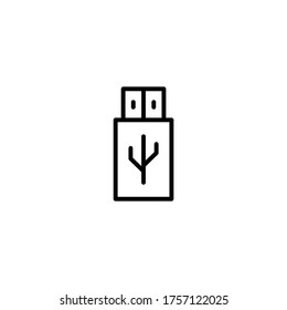 Icono de Flash Drive USB en un icono de estilo de línea negra, estilo aislado en fondo blanco