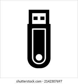 USB flash drive icon. Black icon isolated on white background. USB flash drive silhouette. Simple icon. Web site page and mobile app design vector element.